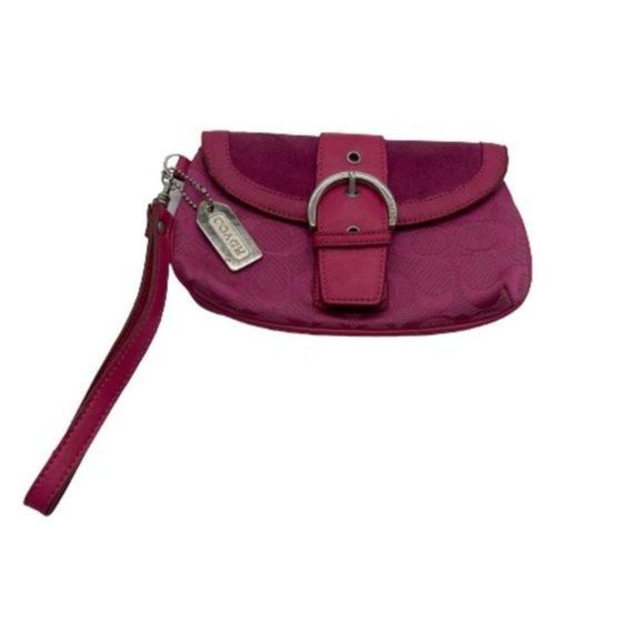 Coach Handbags - Coach Wristlet Clutch Pink Leather Suede Canvas